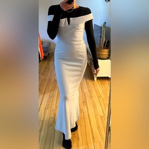 Misguided light blue Bardot gown.